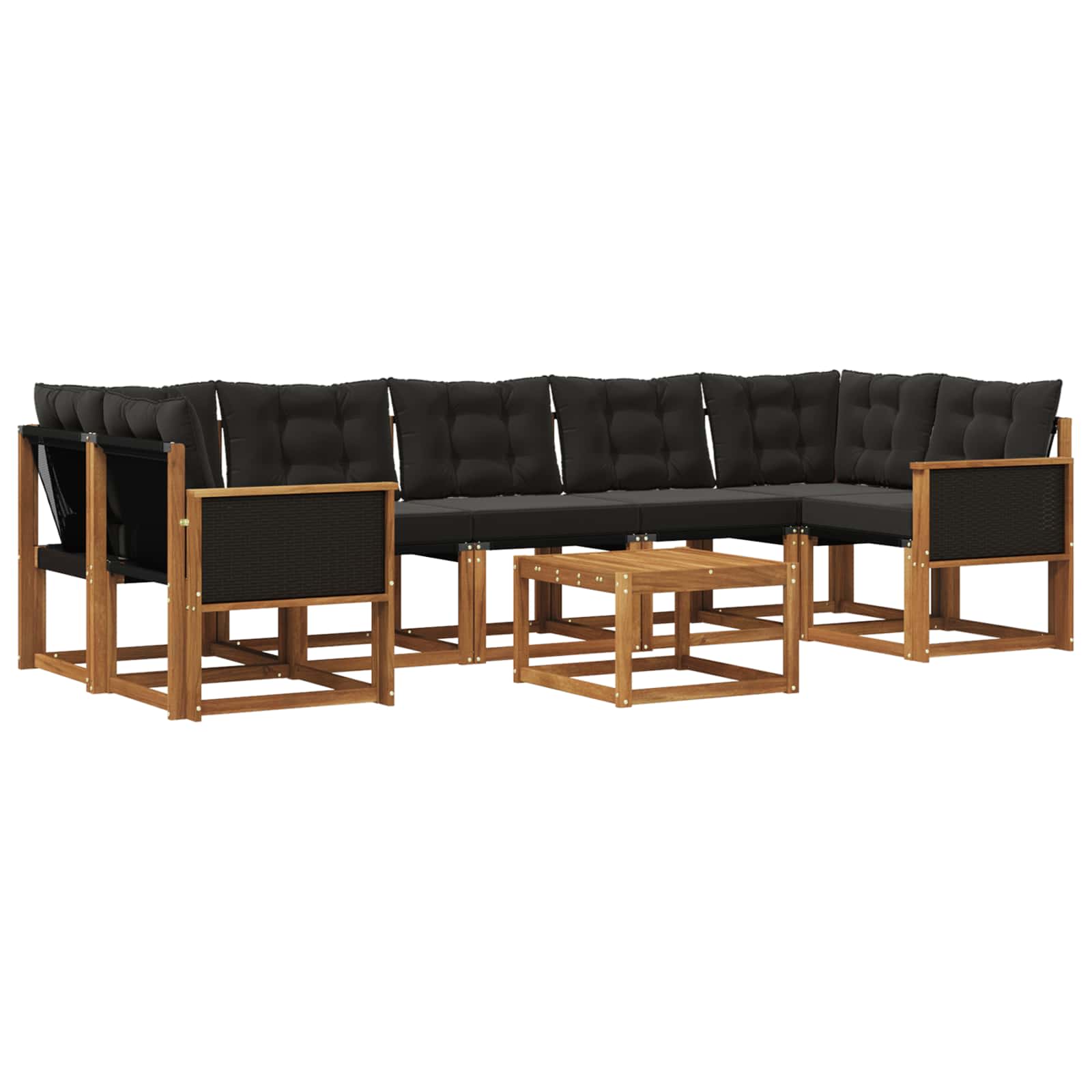 Σειρά Καναπέ Εξωτερικού με μαξιλάρι 8 pcs Φυσικό και Μαύρο - Pakobazaar