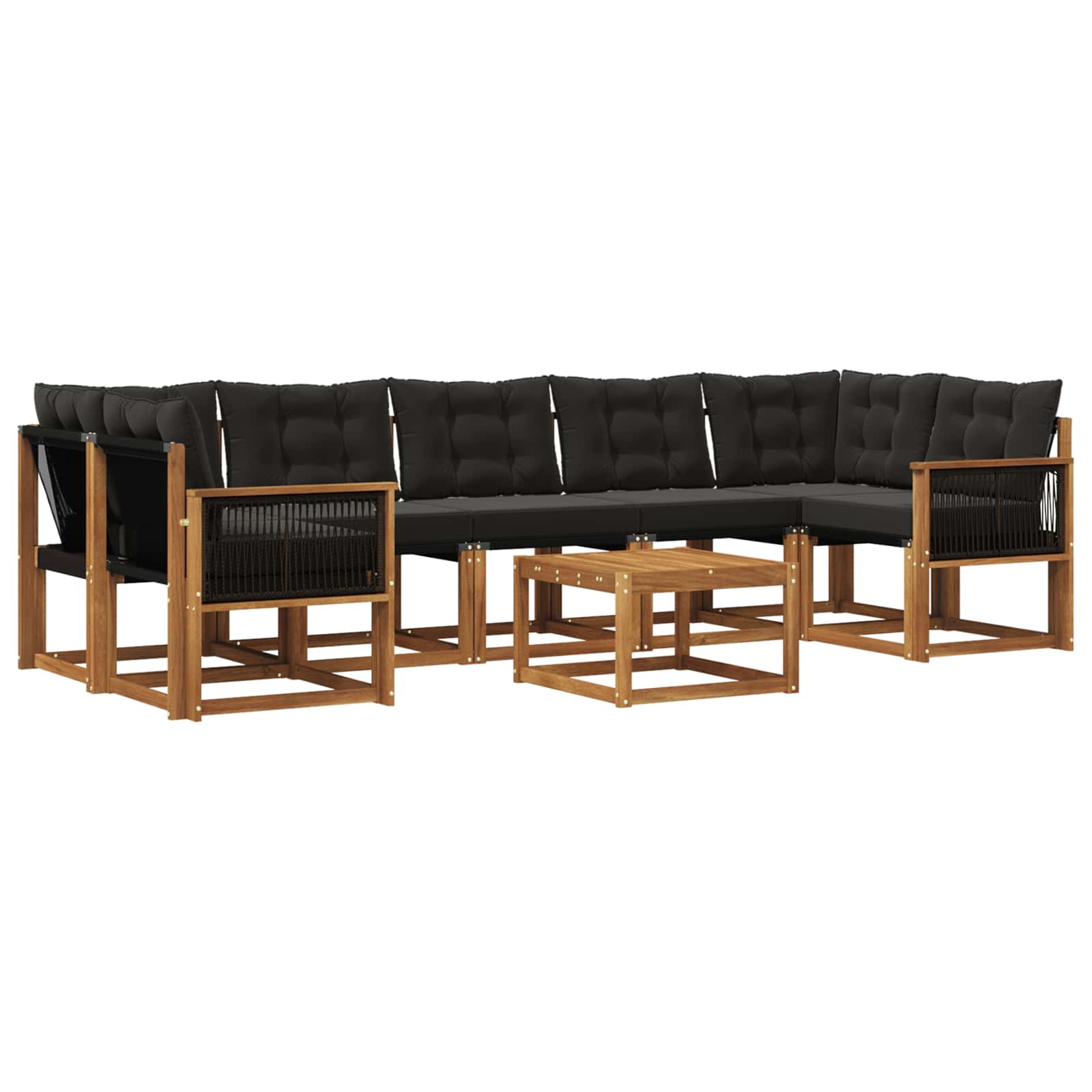 Σειρά Καναπέ Εξωτερικού με μαξιλάρι 8 pcs Φυσικό και Μαύρο - Pakobazaar
