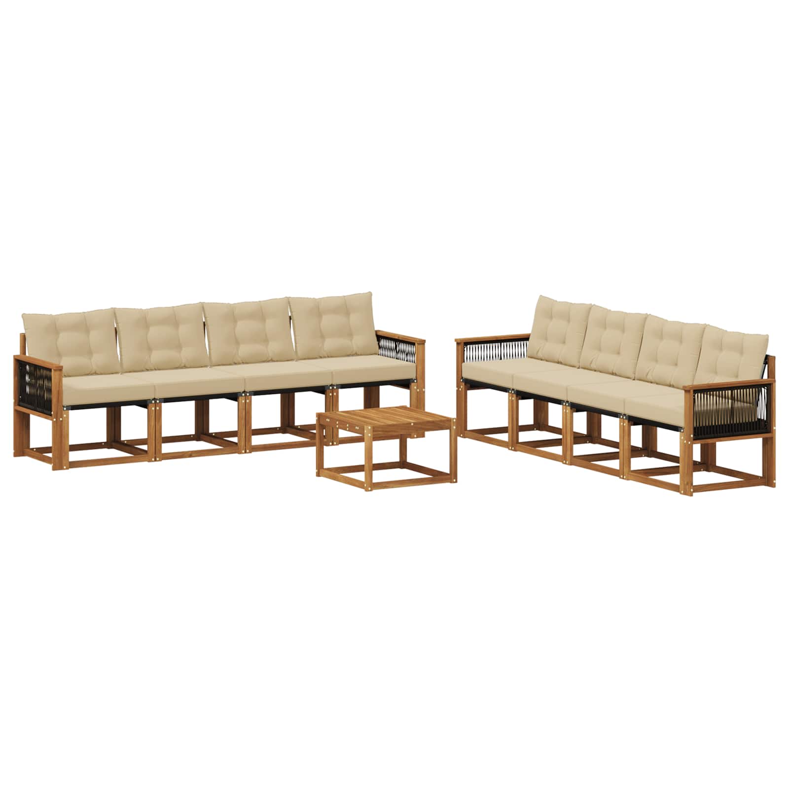 Σειρά Καναπέ Εξωτερικού με μαξιλάρι 9 pcs Φυσικό και Μπεζ - Pakobazaar