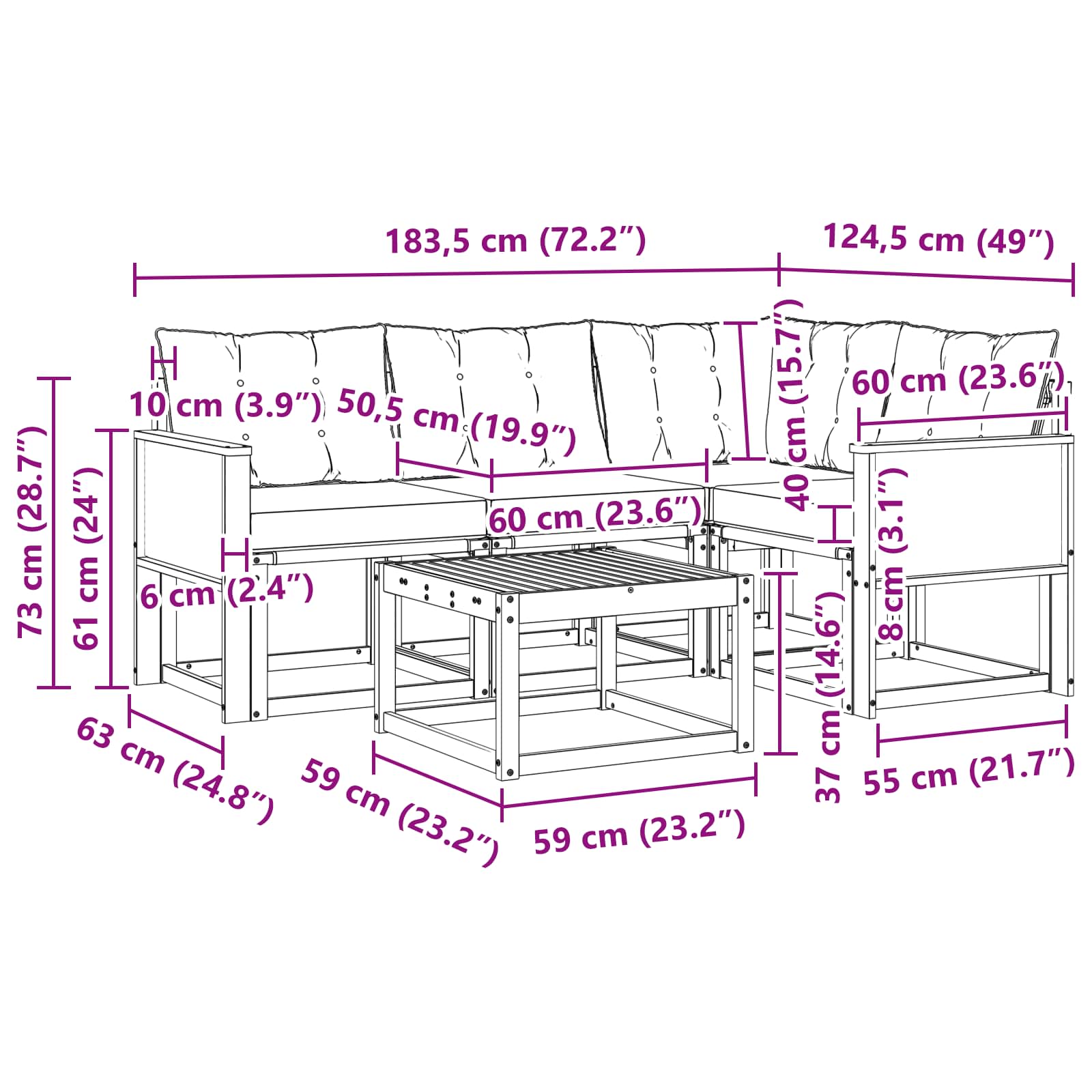 Σειρά Καναπέ Εξωτερικού με μαξιλάρι 5 pcs Φυσικό και Μαύρο - Pakobazaar