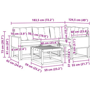 Σειρά Καναπέ Εξωτερικού με μαξιλάρι 5 pcs Φυσικό και Μαύρο - Pakobazaar
