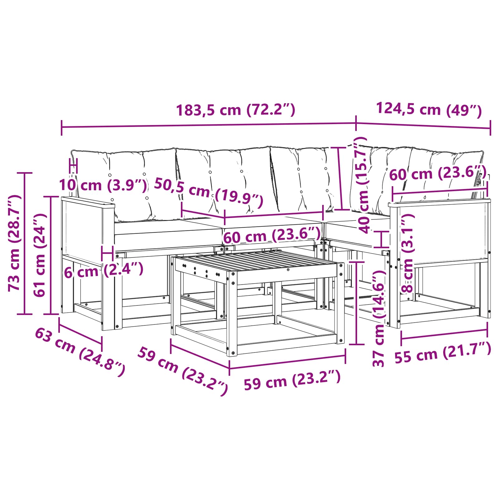 Σειρά Καναπέ Εξωτερικού 5 pcs Φυσικό και Ανοιχτό Γκρι - Pakobazaar