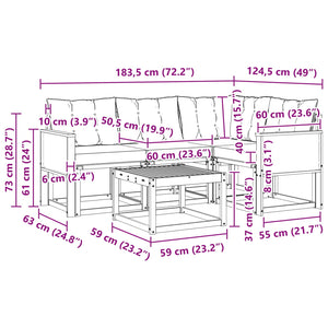 Σειρά Καναπέ Εξωτερικού με μαξιλάρι 5 pcs Φυσικό και Μαύρο - Pakobazaar