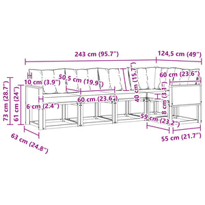 Σειρά Καναπέ Εξωτερικού με μαξιλάρι 5 pcs Φυσικό και Κρέμα - Pakobazaar