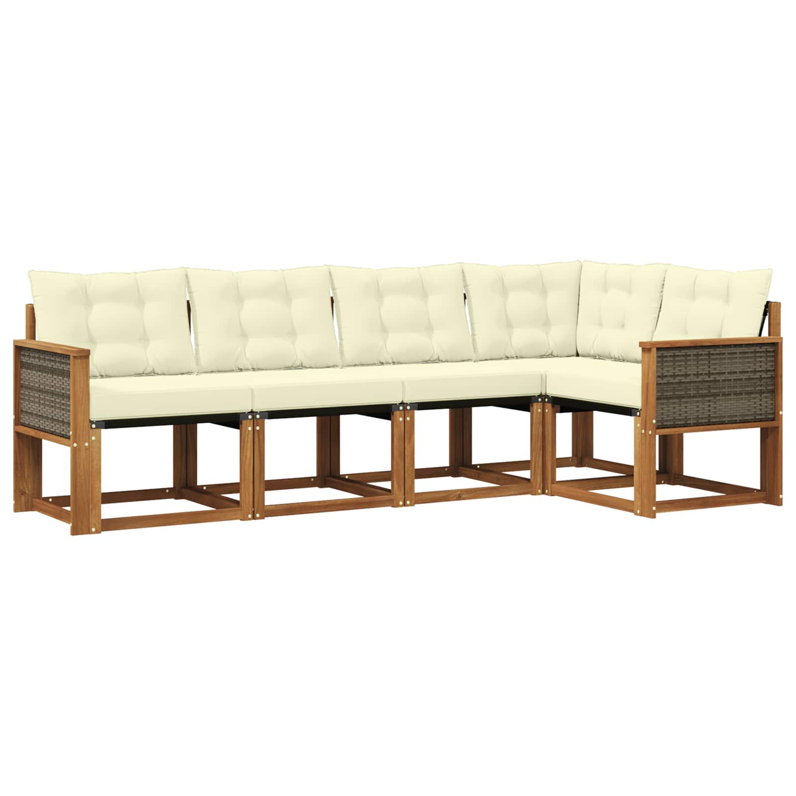 Σειρά Καναπέ Εξωτερικού με μαξιλάρι 5 pcs Φυσικό και Κρέμα - Pakobazaar