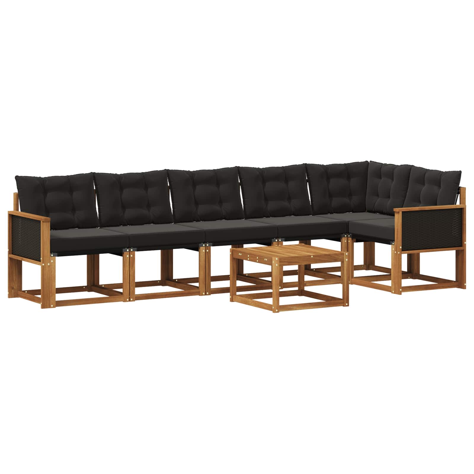 Σειρά Καναπέ Εξωτερικού με μαξιλάρι 7 pcs Φυσικό και Μαύρο - Pakobazaar