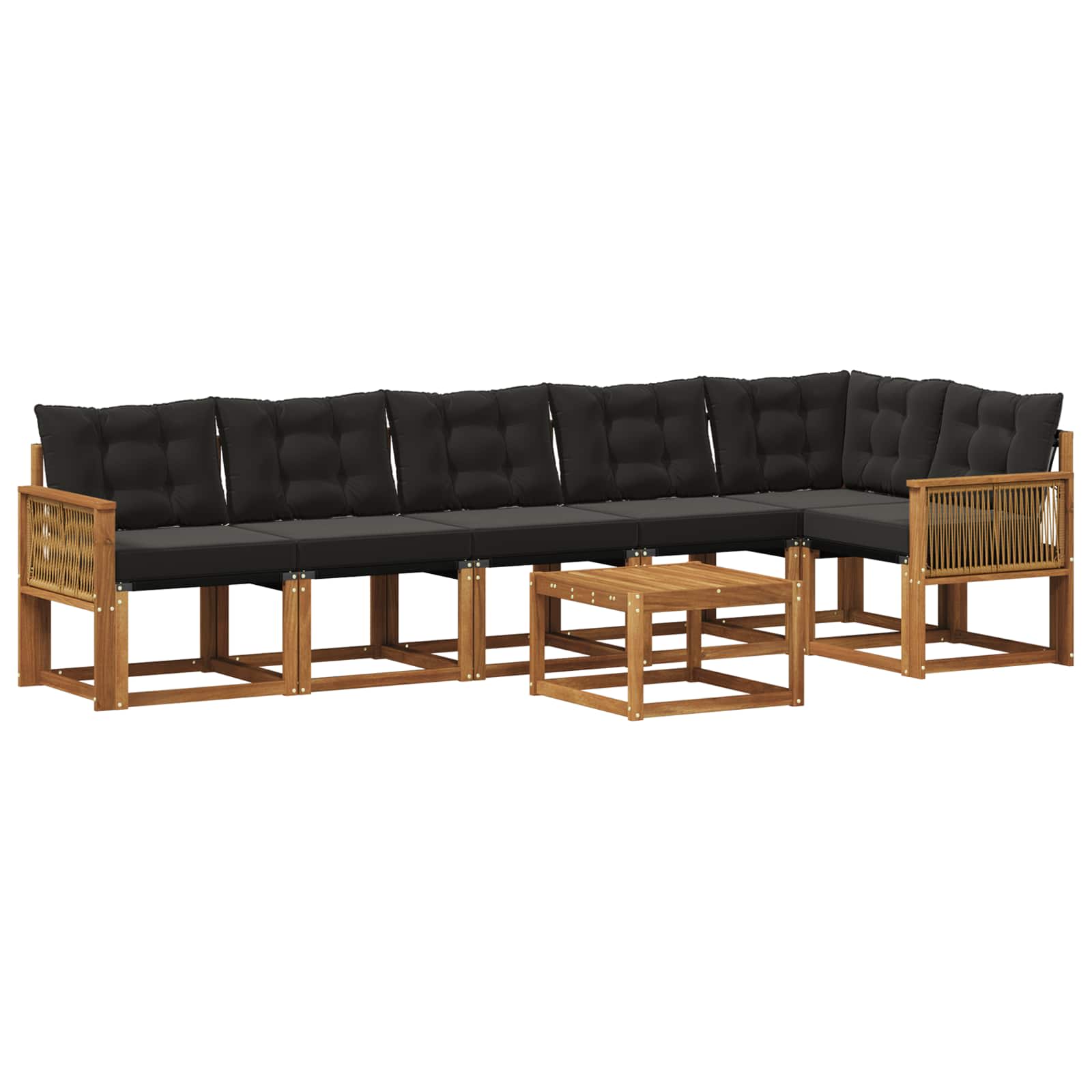 Σειρά Καναπέ Εξωτερικού με μαξιλάρι 7 pcs Φυσικό και Μαύρο - Pakobazaar
