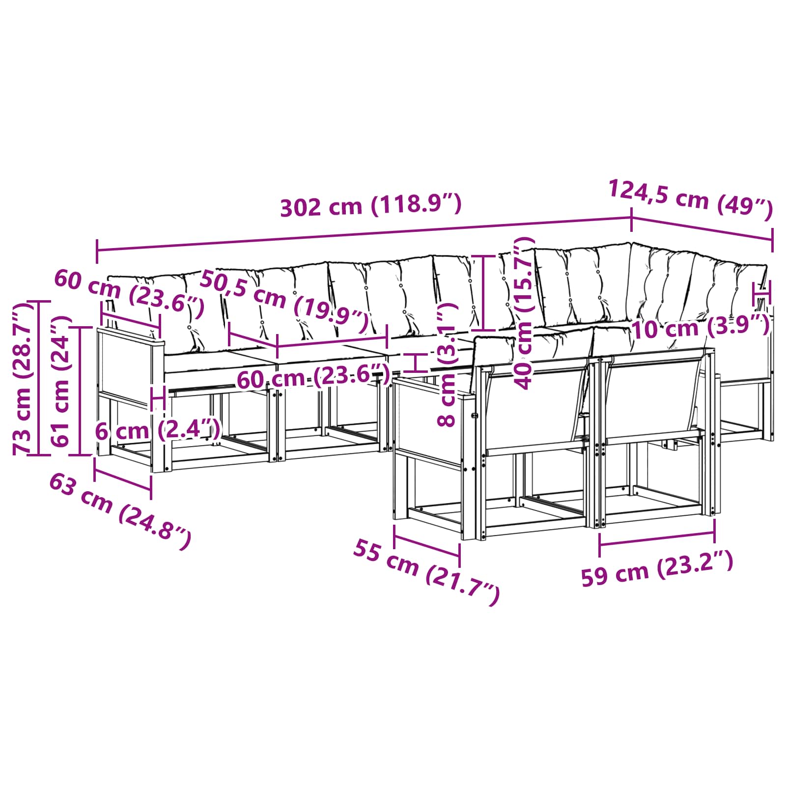 Σειρά Καναπέ Εξωτερικού με μαξιλάρι 8 pcs Φυσικό και Μπεζ - Pakobazaar