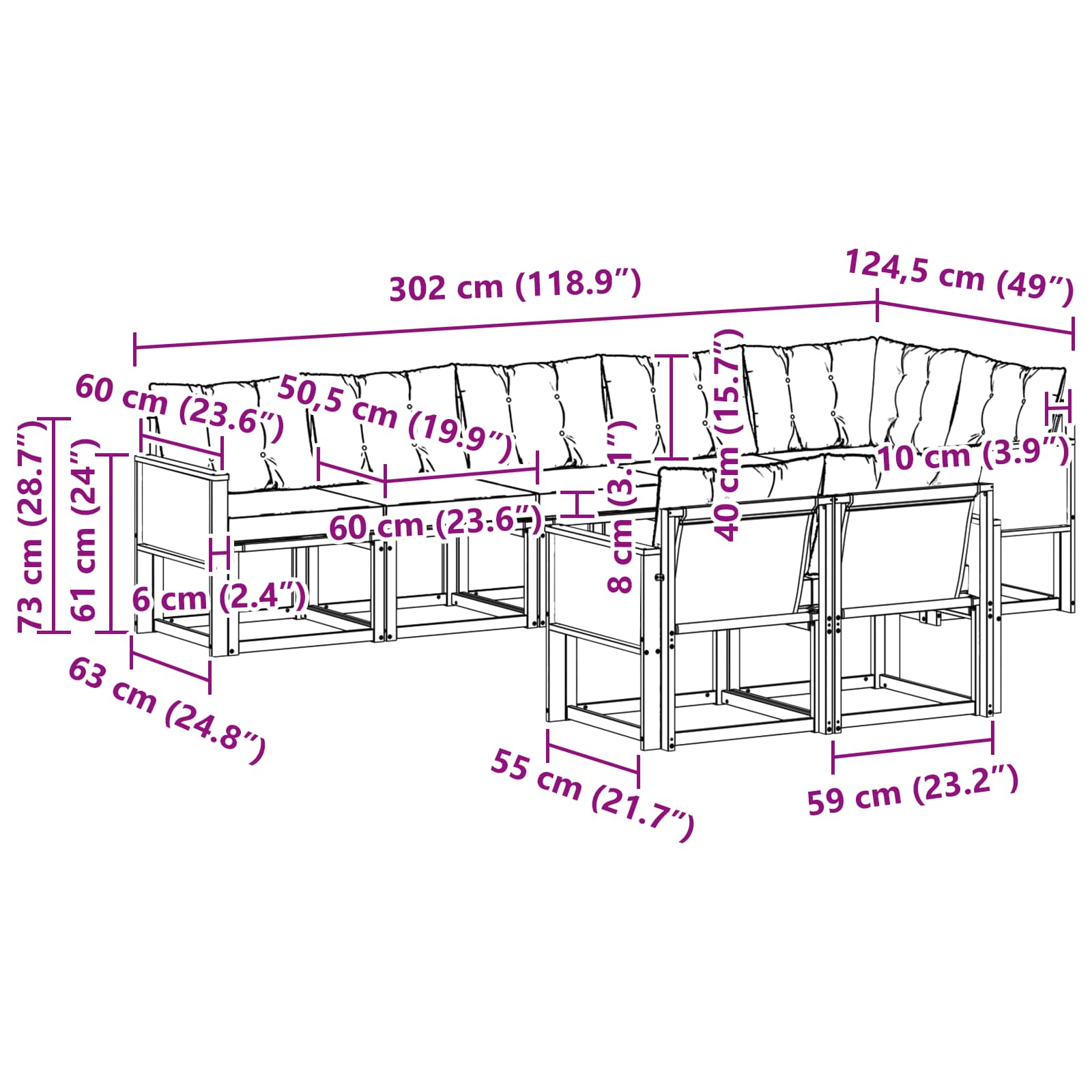 Σειρά Καναπέ Εξωτερικού με μαξιλάρι 8 pcs Φυσικό και Μπεζ - Pakobazaar