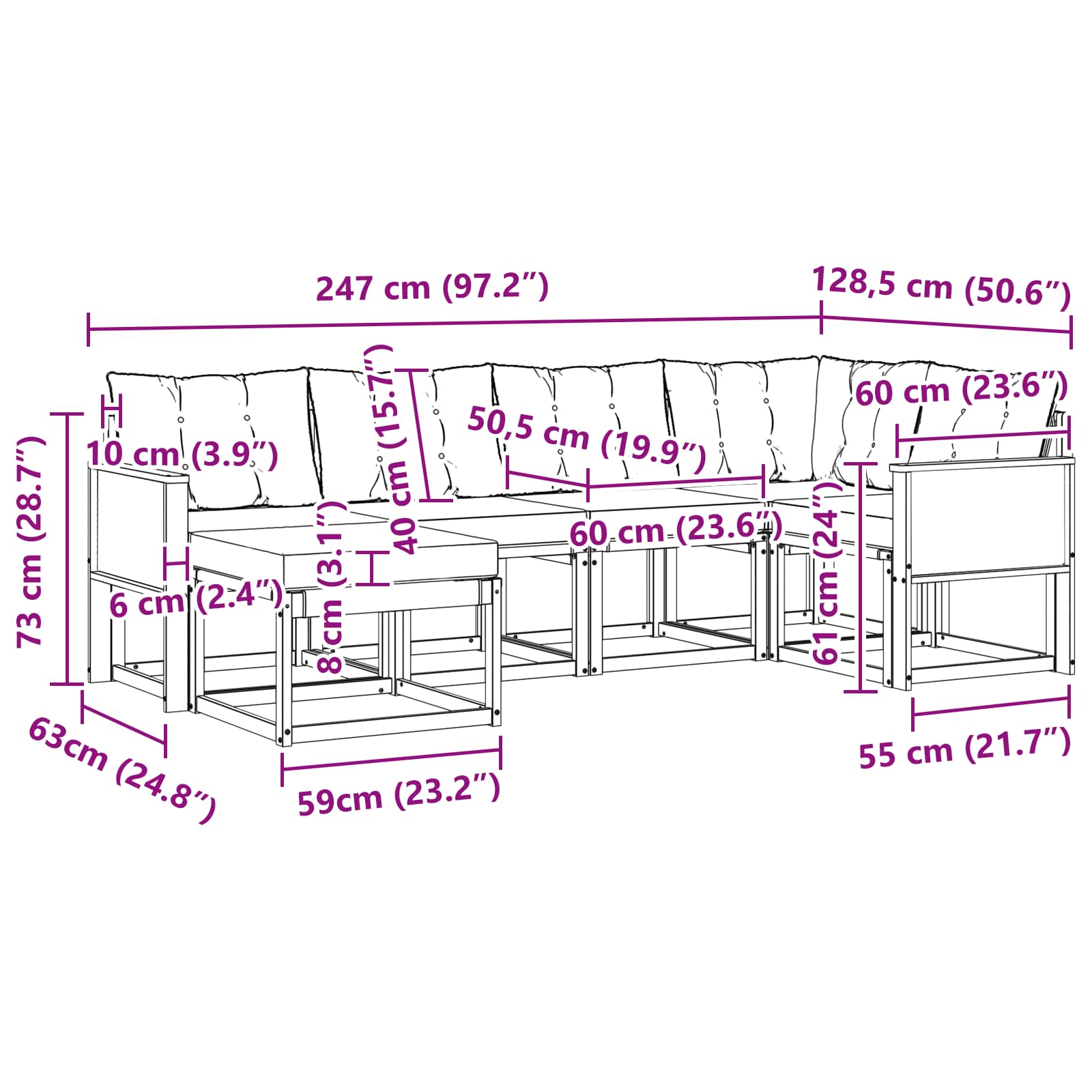 Σειρά Καναπέ Εξωτερικού με μαξιλάρι 6 pcs Φυσικό και Μπεζ - Pakobazaar