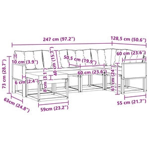 Σειρά Καναπέ Εξωτερικού με μαξιλάρι 6 pcs Φυσικό και Μαύρο - Pakobazaar