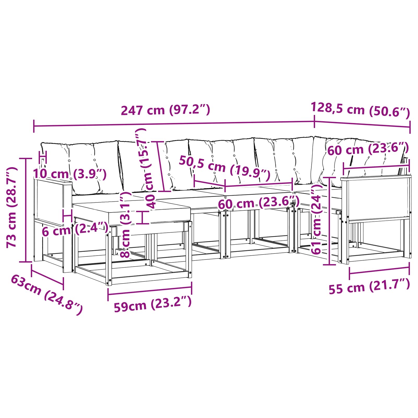 Σειρά Καναπέ Εξωτερικού με μαξιλάρι 6 pcs Φυσικό και Μπεζ - Pakobazaar