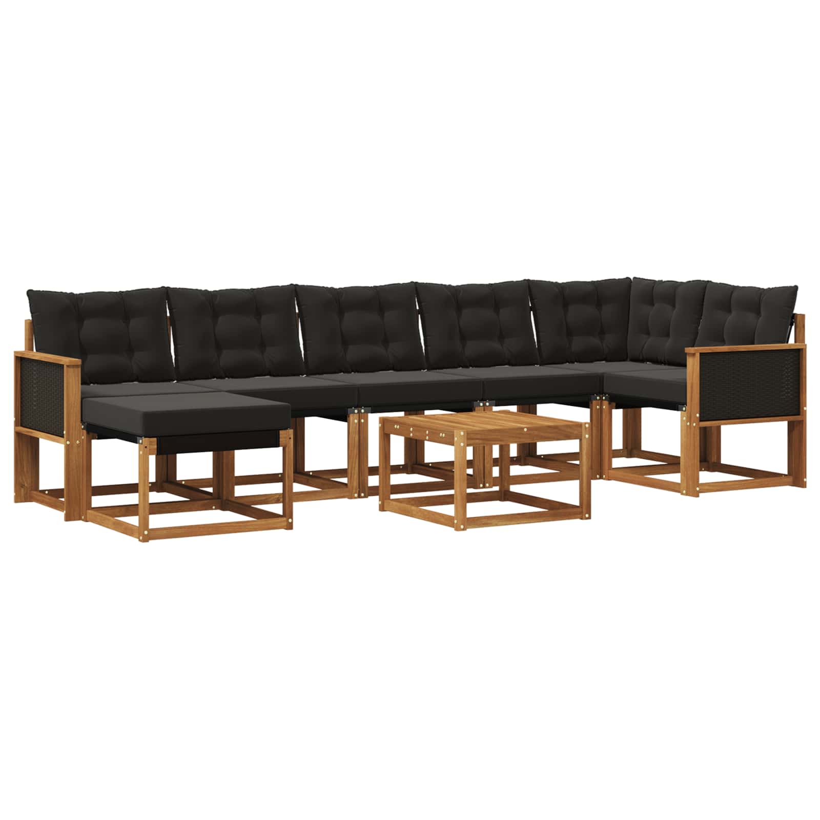 Σειρά Καναπέ Εξωτερικού με μαξιλάρι 8 pcs Φυσικό και Μαύρο - Pakobazaar