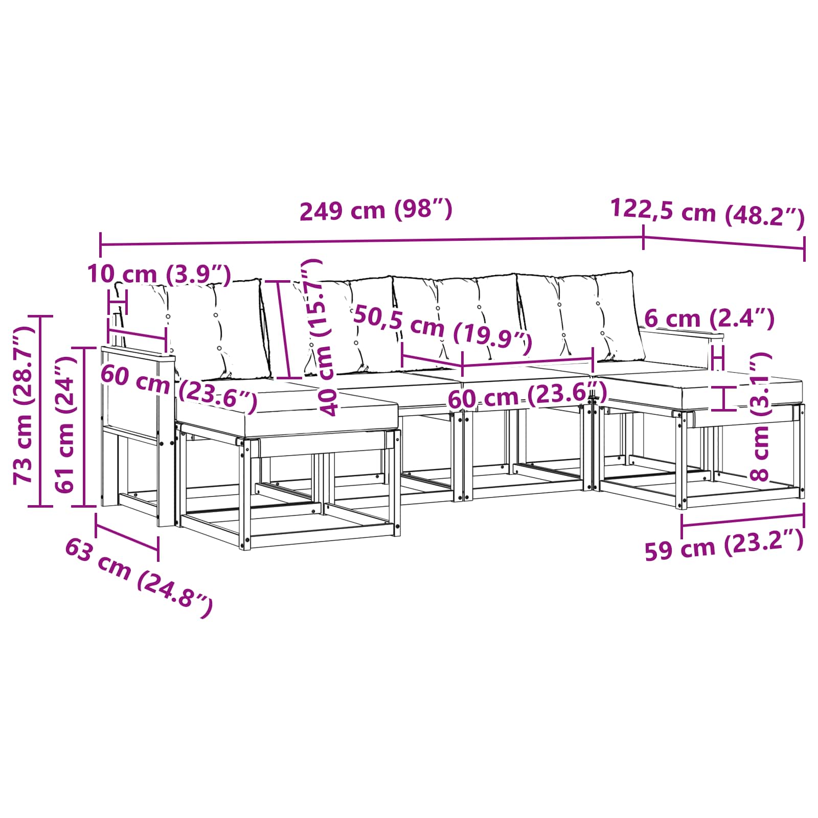 Σειρά Καναπέ Εξωτερικού με μαξιλάρι 6 pcs Φυσικό και Μπεζ - Pakobazaar
