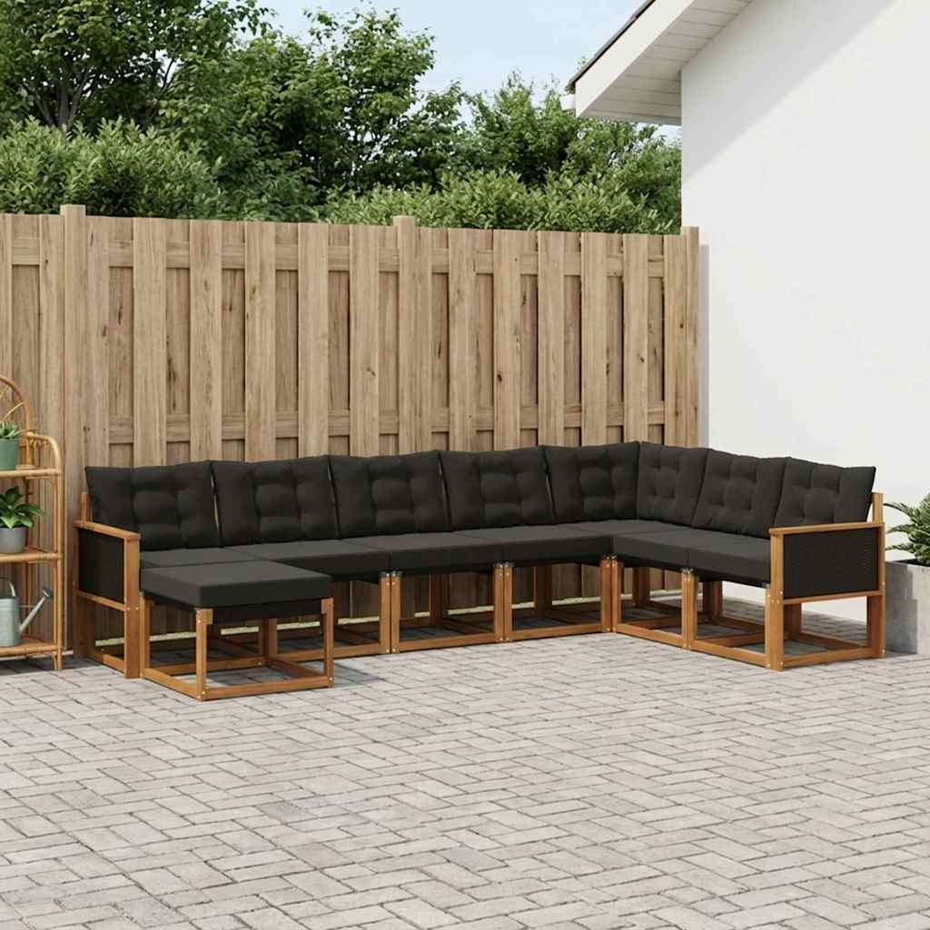 Σειρά Καναπέ Εξωτερικού με μαξιλάρι 8 pcs Φυσικό και Μαύρο - Pakobazaar