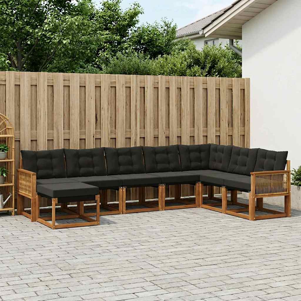 Σειρά Καναπέ Εξωτερικού με μαξιλάρι 8 pcs Φυσικό και Μαύρο - Pakobazaar