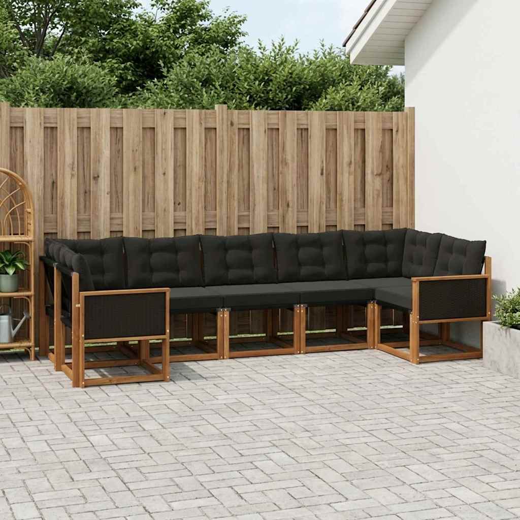 Σειρά Καναπέ Εξωτερικού με μαξιλάρι 7 pcs Φυσικό και Μαύρο - Pakobazaar
