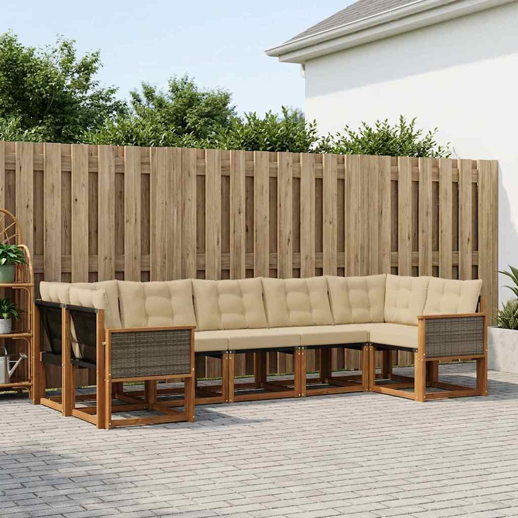 Σειρά Καναπέ Εξωτερικού με μαξιλάρι 7 pcs Φυσικό και Μπεζ - Pakobazaar
