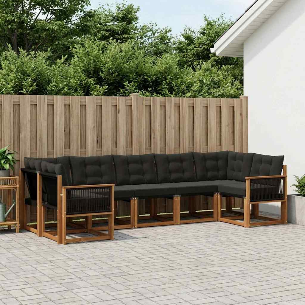 Σειρά Καναπέ Εξωτερικού με μαξιλάρι 7 pcs Φυσικό και Μαύρο - Pakobazaar