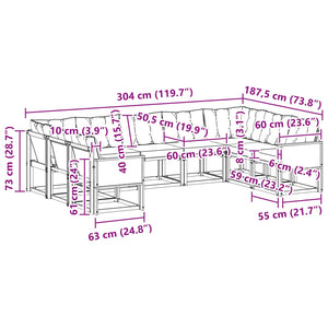 Σειρά Καναπέ Εξωτερικού με μαξιλάρι 9 pcs Φυσικό και Μαύρο - Pakobazaar