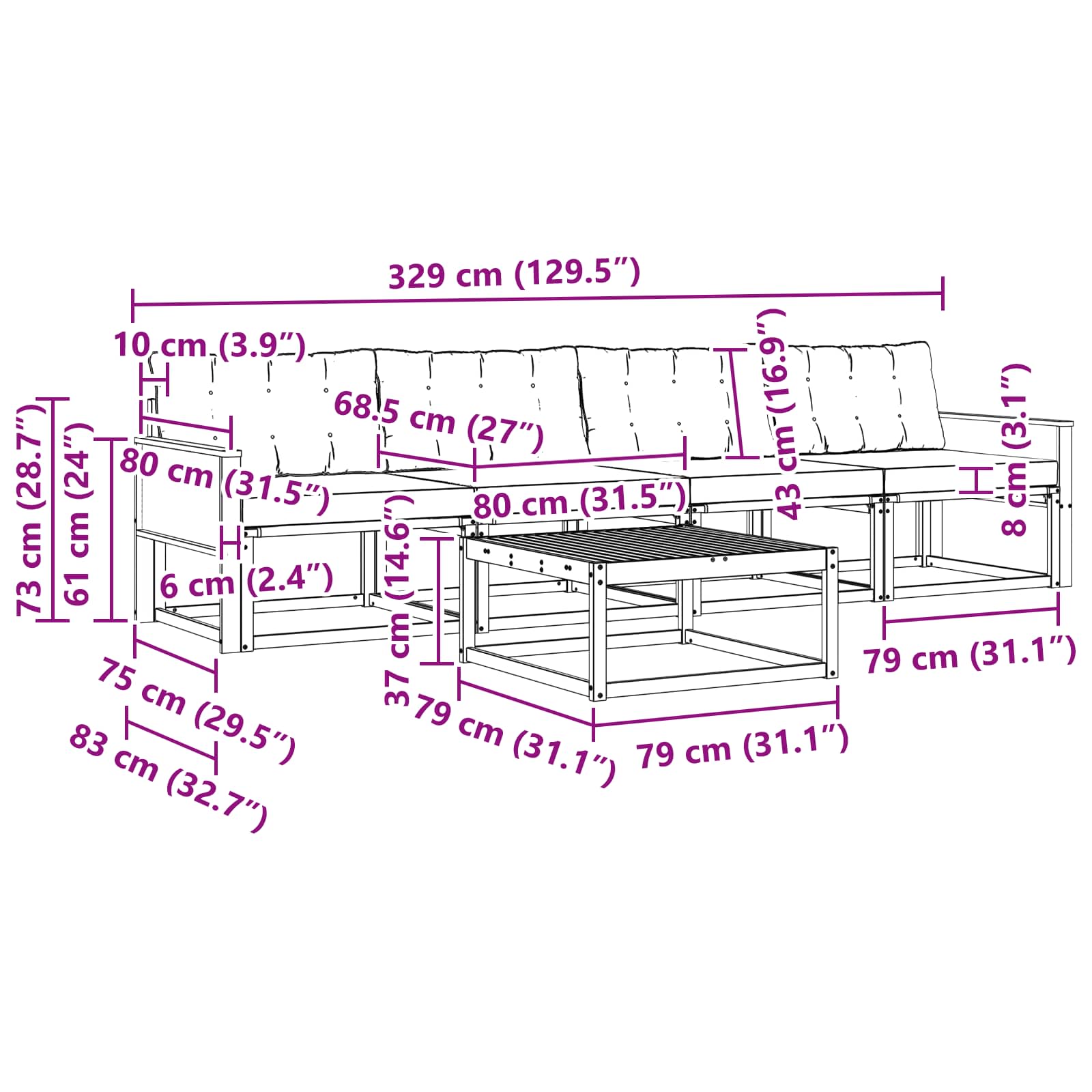 Σειρά Καναπέ Εξωτερικού 5 pcs Φυσικό και Ανοιχτό Γκρι - Pakobazaar