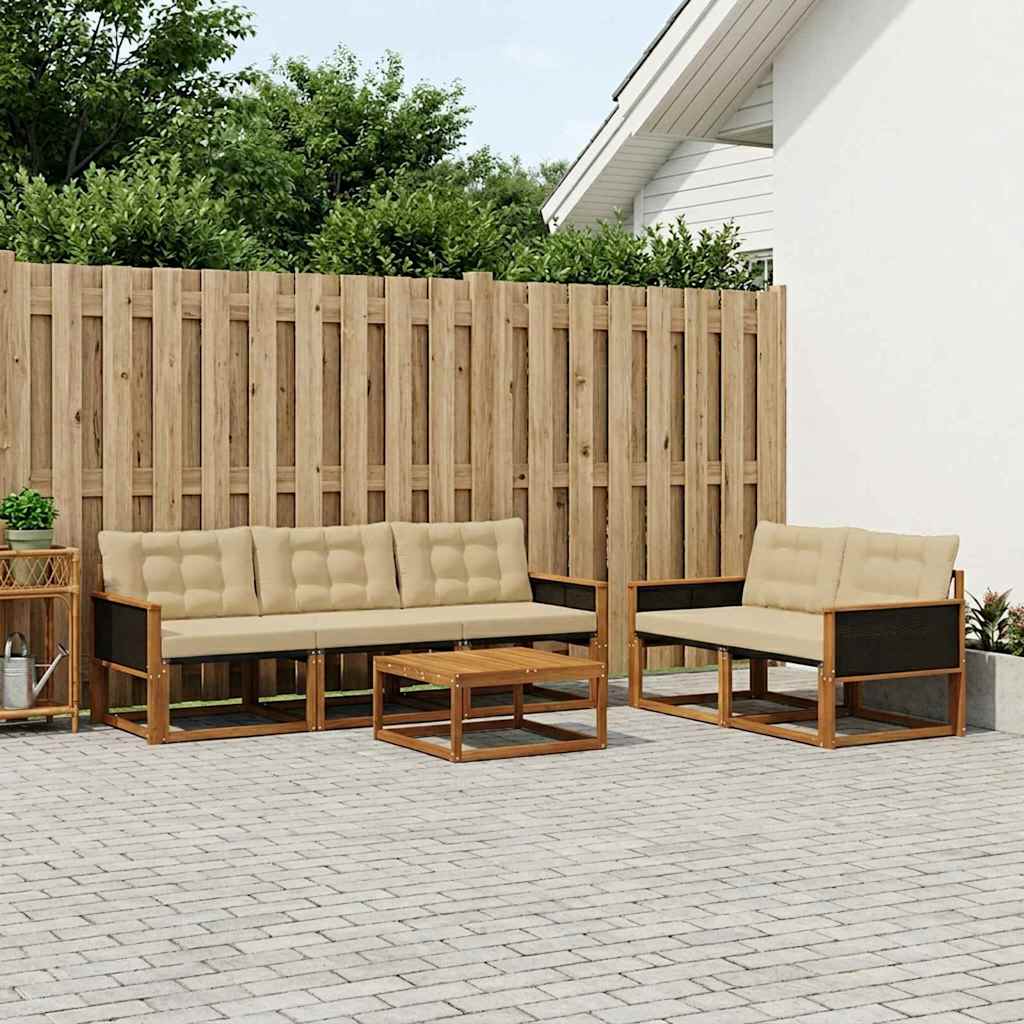 Σειρά Καναπέ Εξωτερικού με μαξιλάρι 6 pcs Φυσικό και Μπεζ - Pakobazaar