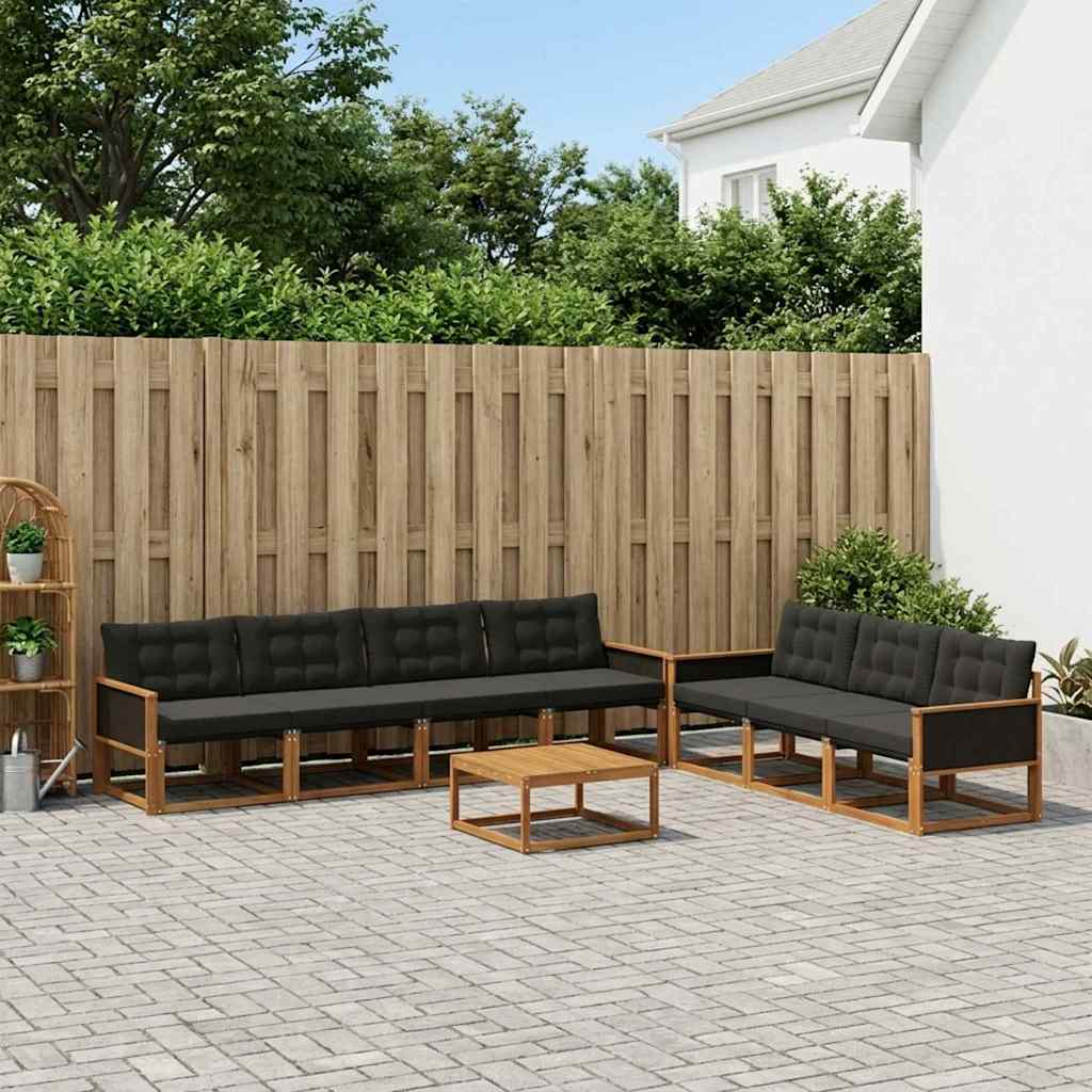 Σειρά Καναπέ Εξωτερικού με μαξιλάρι 8 pcs Φυσικό και Μαύρο - Pakobazaar