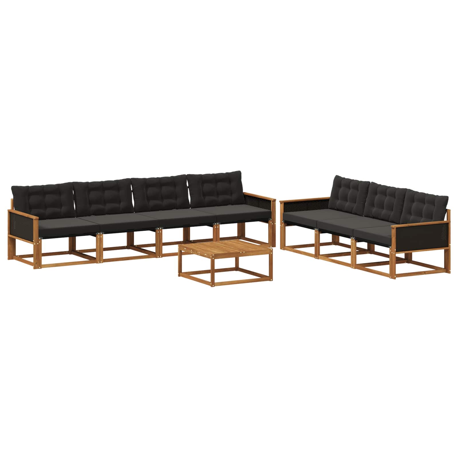 Σειρά Καναπέ Εξωτερικού με μαξιλάρι 8 pcs Φυσικό και Μαύρο - Pakobazaar