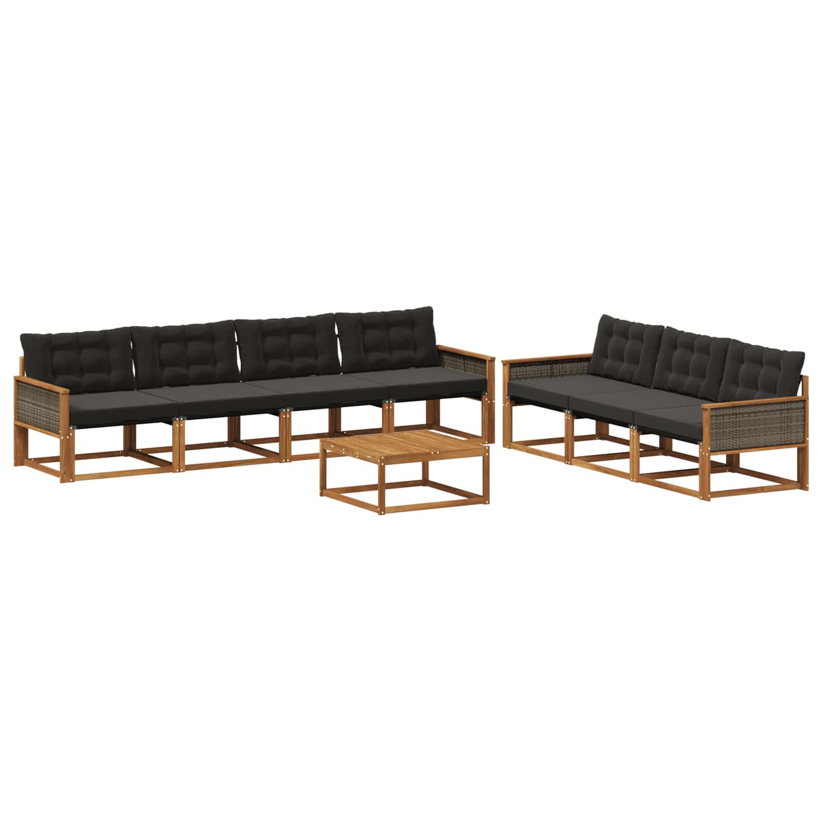 Σειρά Καναπέ Εξωτερικού με μαξιλάρι 8 pcs Φυσικό και Μαύρο - Pakobazaar