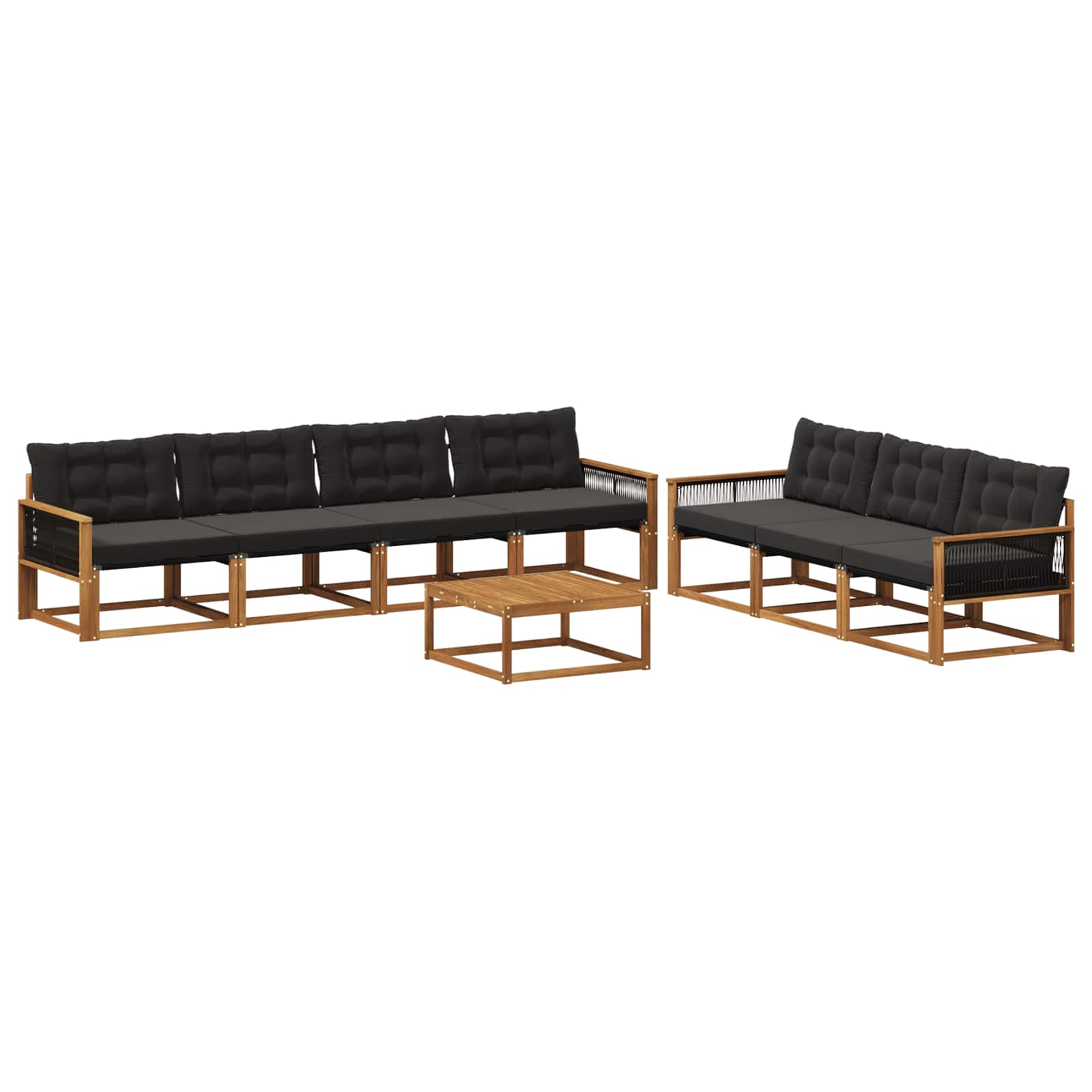 Σειρά Καναπέ Εξωτερικού με μαξιλάρι 8 pcs Φυσικό και Μαύρο - Pakobazaar