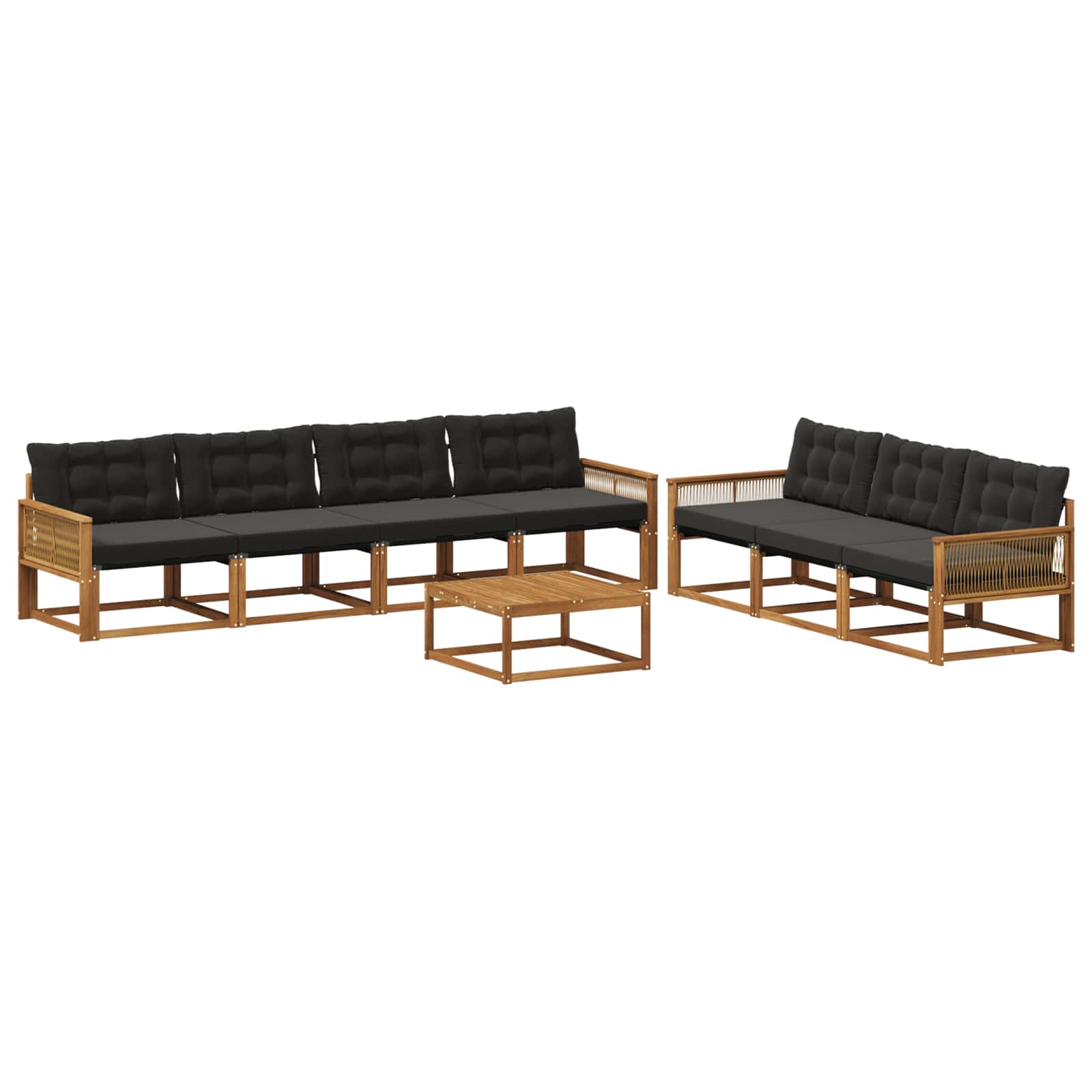 Σειρά Καναπέ Εξωτερικού με μαξιλάρι 8 pcs Φυσικό και Μαύρο - Pakobazaar