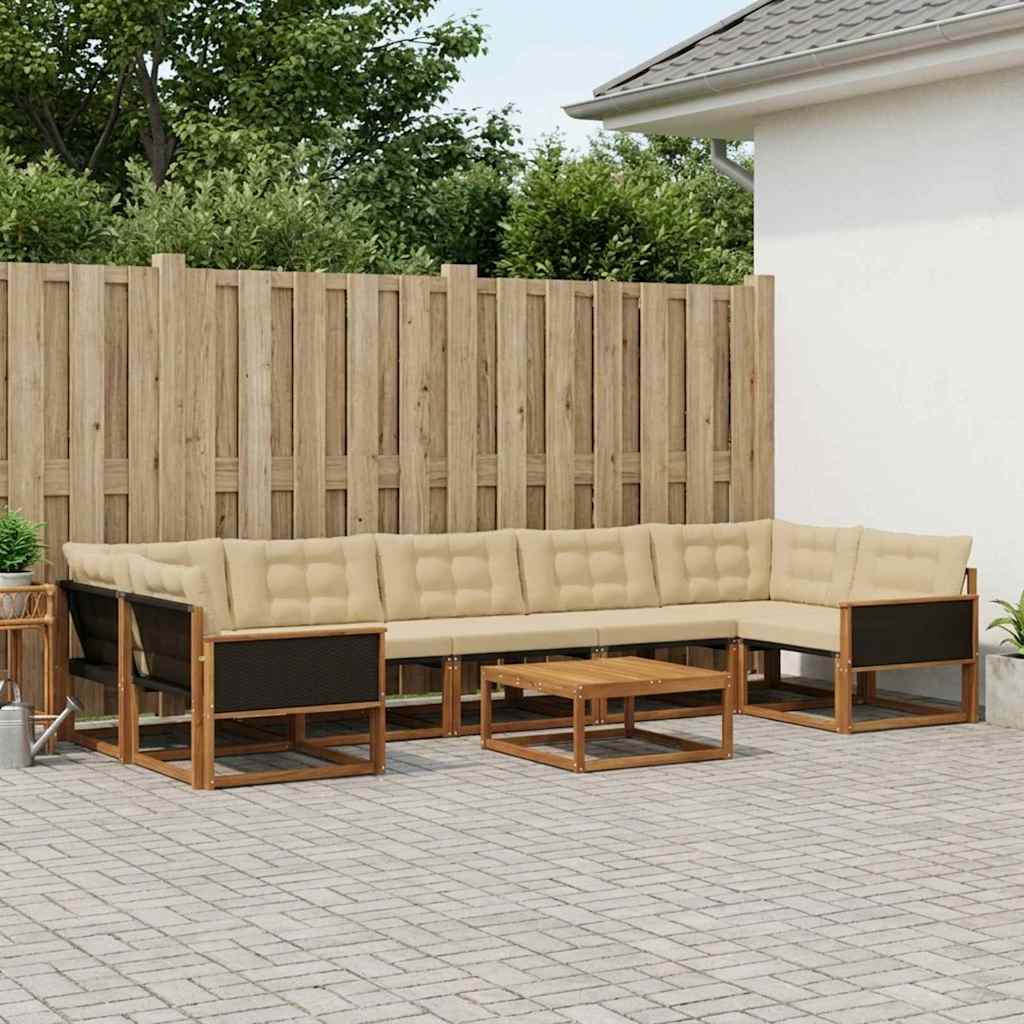 Σειρά Καναπέ Εξωτερικού με μαξιλάρι 8 pcs Φυσικό και Μπεζ - Pakobazaar