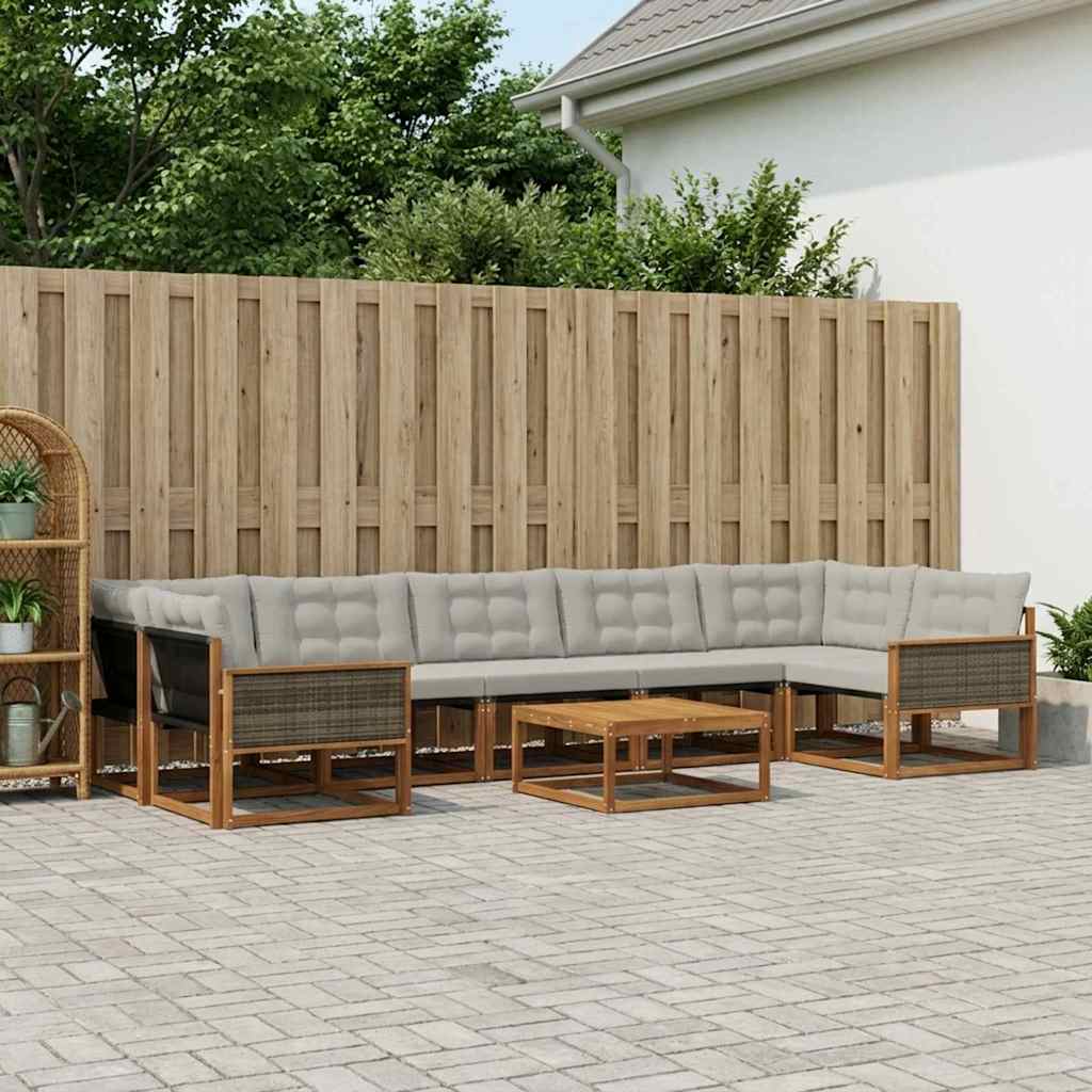 Σειρά Καναπέ Εξωτερικού 8 pcs Φυσικό και Ανοιχτό Γκρι - Pakobazaar