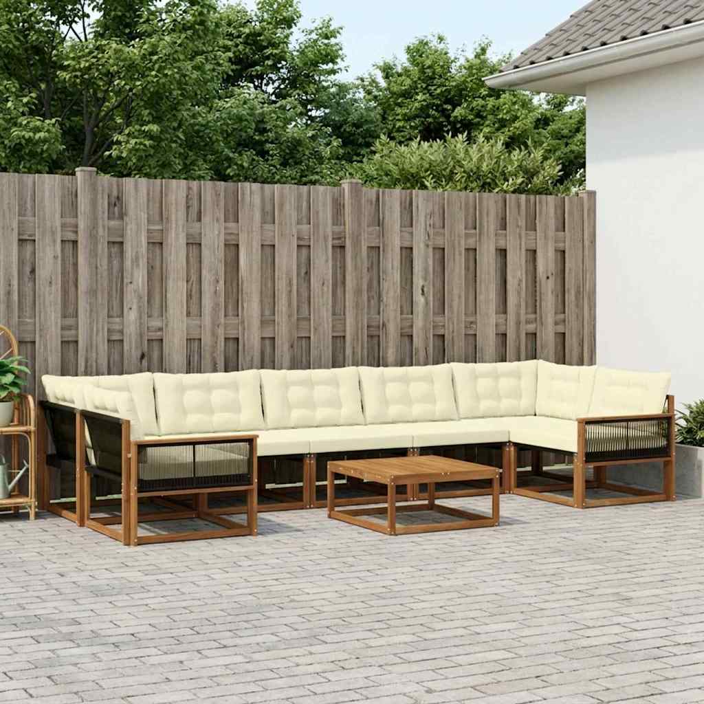 Σειρά Καναπέ Εξωτερικού με μαξιλάρι 8 pcs Φυσικό και Κρέμα - Pakobazaar