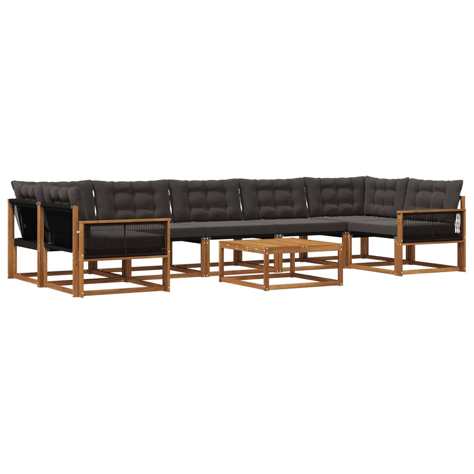 Σειρά Καναπέ Εξωτερικού με μαξιλάρι 8 pcs Φυσικό και Μαύρο - Pakobazaar