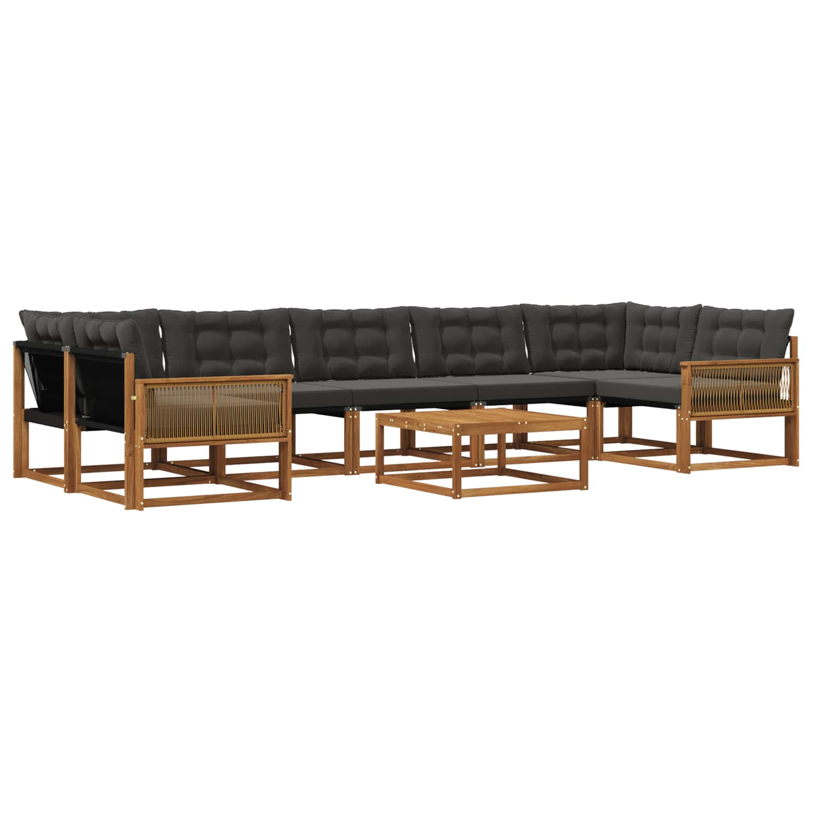 Σειρά Καναπέ Εξωτερικού με μαξιλάρι 8 pcs Φυσικό και Μαύρο - Pakobazaar