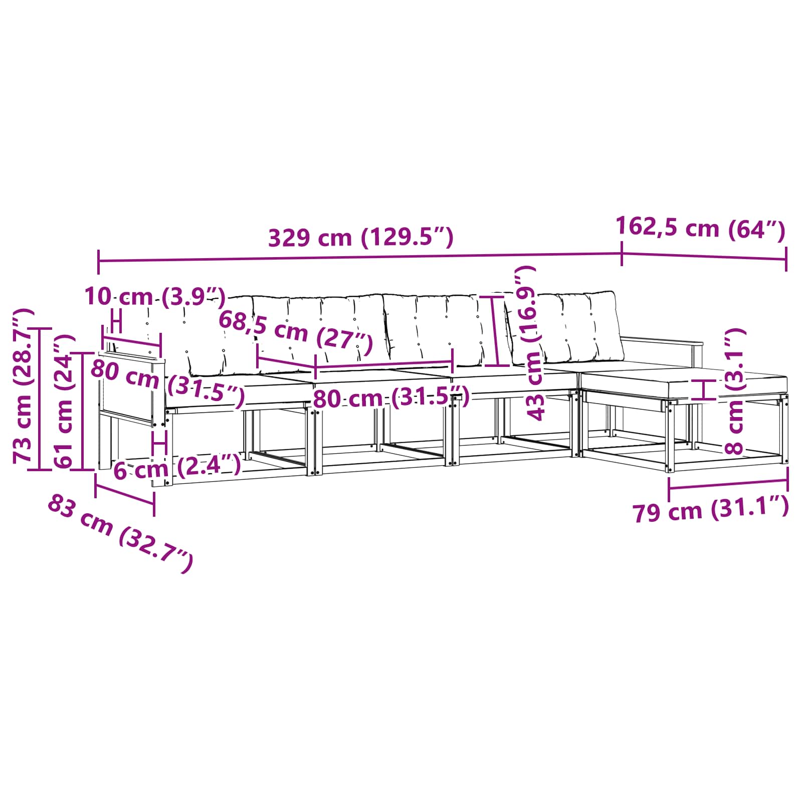 Σειρά Καναπέ Εξωτερικού με μαξιλάρι 5 pcs Φυσικό και Κρέμα - Pakobazaar