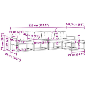 Σειρά Καναπέ Εξωτερικού με μαξιλάρι 5 pcs Φυσικό και Μαύρο - Pakobazaar