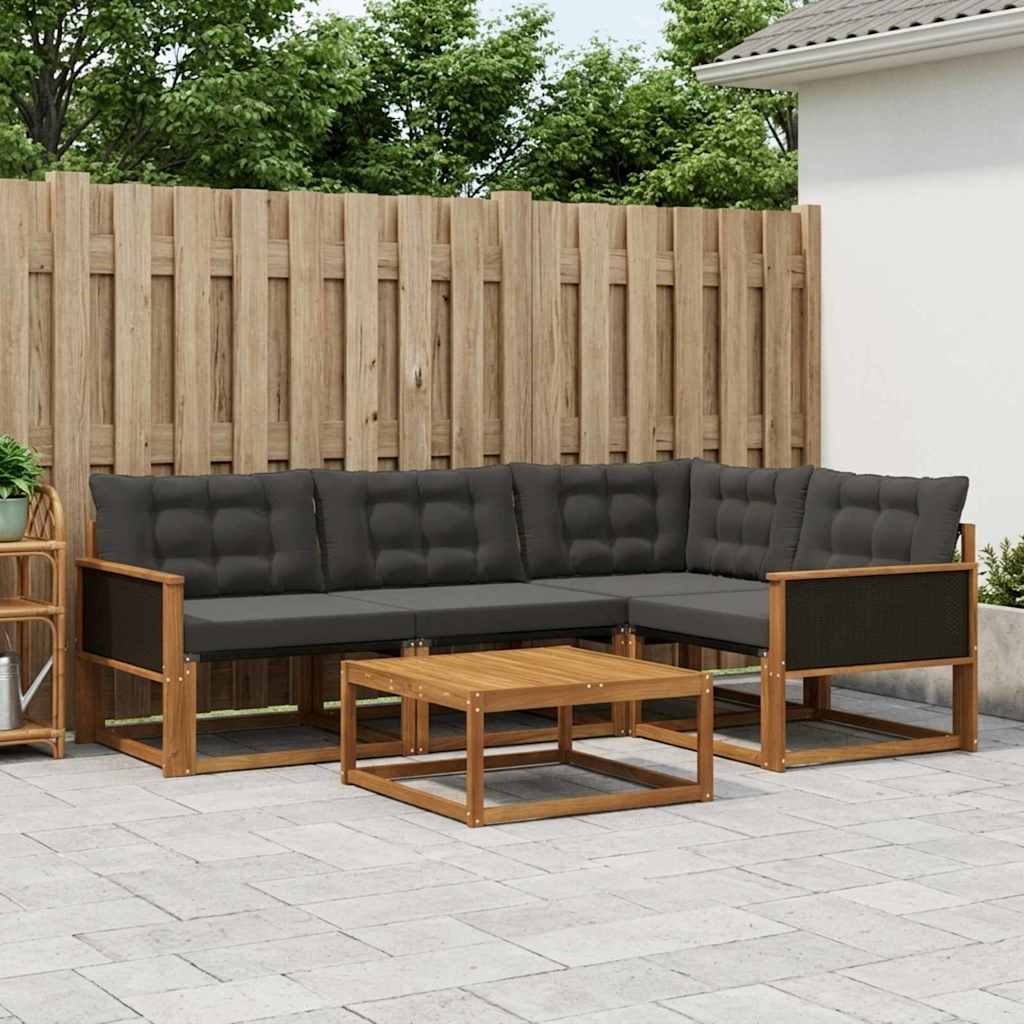 Σειρά Καναπέ Εξωτερικού με μαξιλάρι 5 pcs Φυσικό και Μαύρο - Pakobazaar
