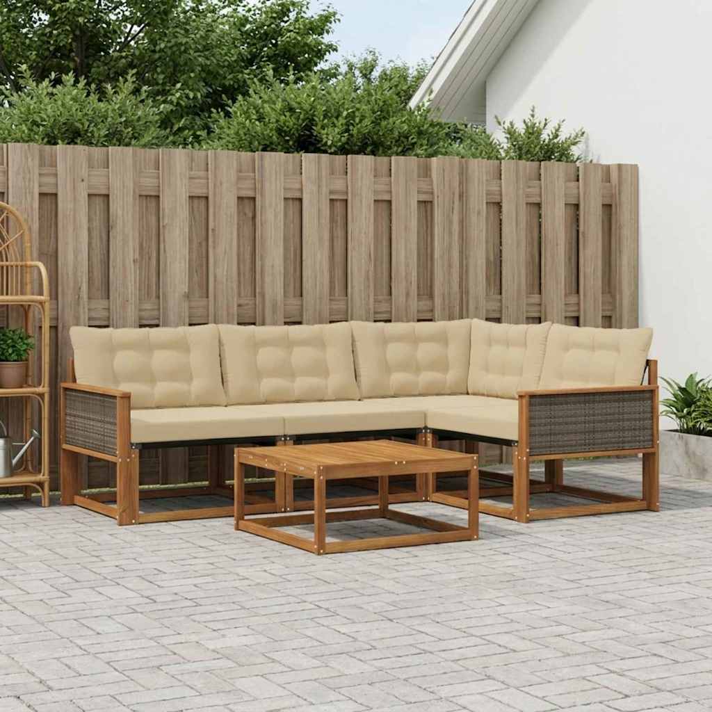 Σειρά Καναπέ Εξωτερικού με μαξιλάρι 5 pcs Φυσικό και Μπεζ - Pakobazaar