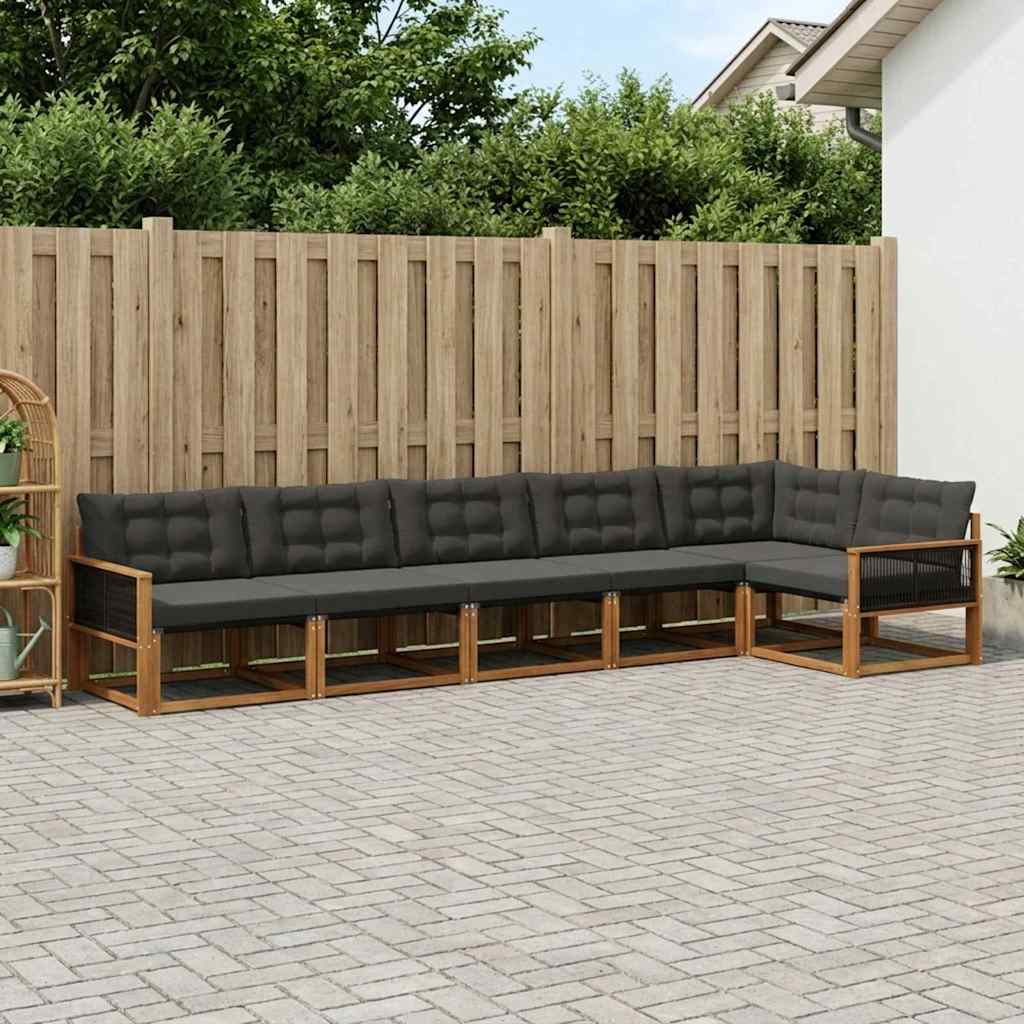 Σειρά Καναπέ Εξωτερικού με μαξιλάρι 6 pcs Φυσικό και Μαύρο - Pakobazaar