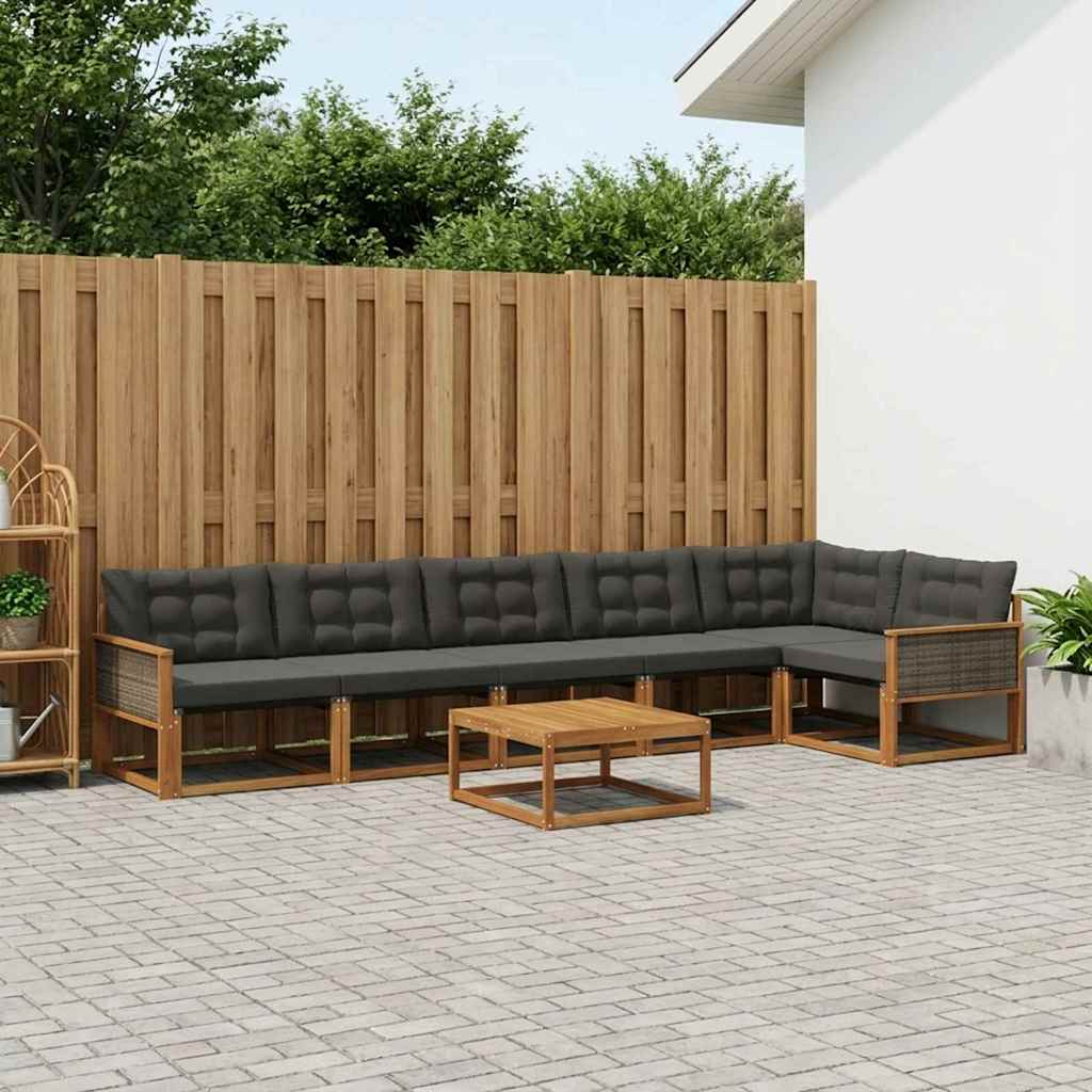 Σειρά Καναπέ Εξωτερικού με μαξιλάρι 7 pcs Φυσικό και Μαύρο - Pakobazaar