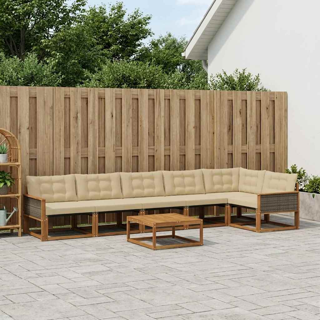 Σειρά Καναπέ Εξωτερικού με μαξιλάρι 7 pcs Φυσικό και Μπεζ - Pakobazaar