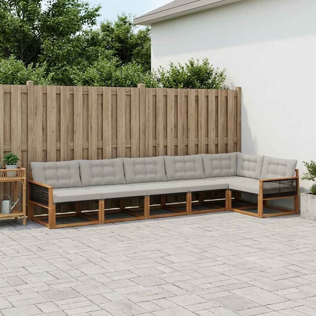 Σειρά Καναπέ Εξωτερικού 7 pcs Φυσικό και Ανοιχτό Γκρι - Pakobazaar