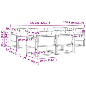 Σειρά Καναπέ Εξωτερικού με μαξιλάρι 7 pcs Φυσικό και Μαύρο - Pakobazaar