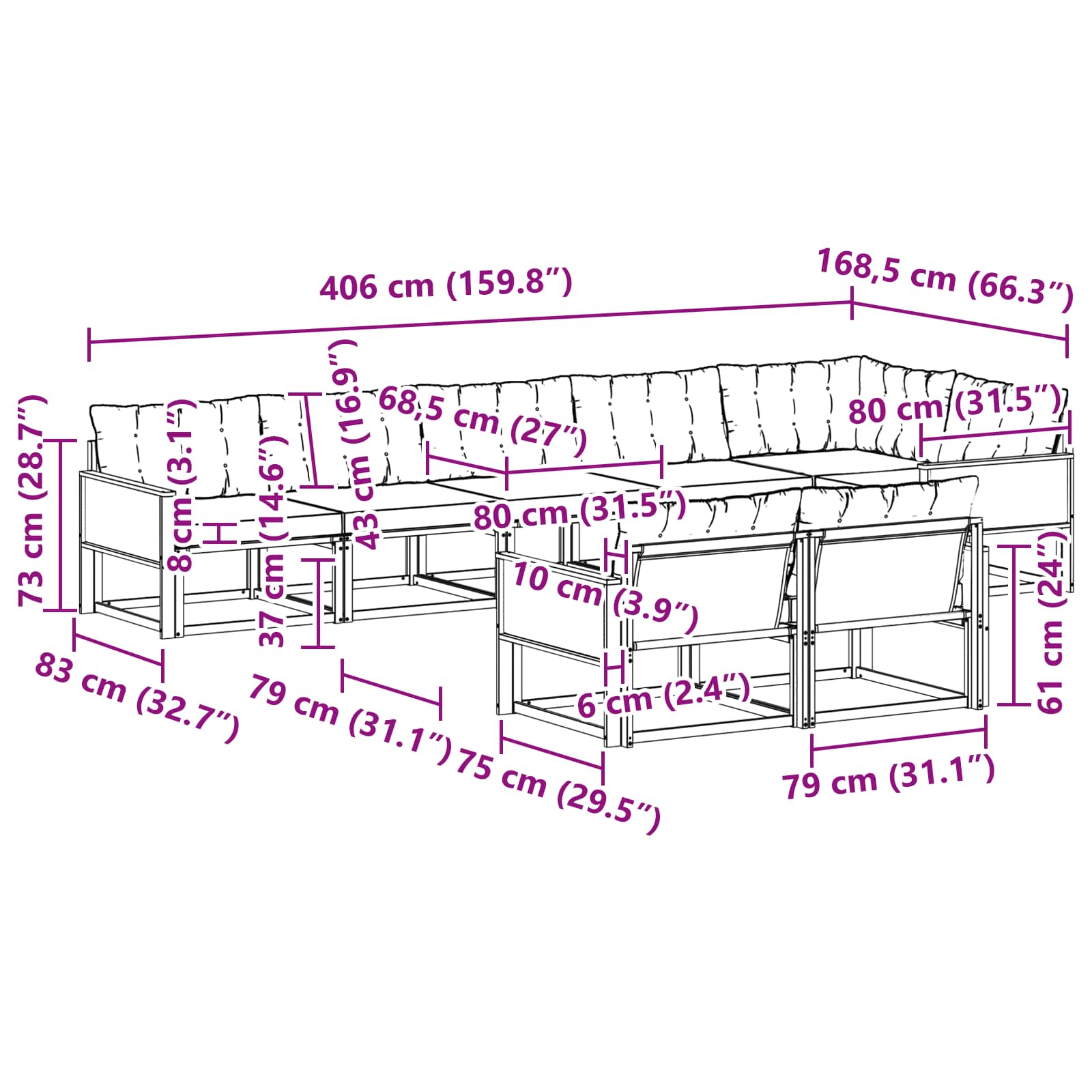 Σειρά Καναπέ Εξωτερικού με μαξιλάρι 8 pcs Φυσικό και Κρέμα - Pakobazaar