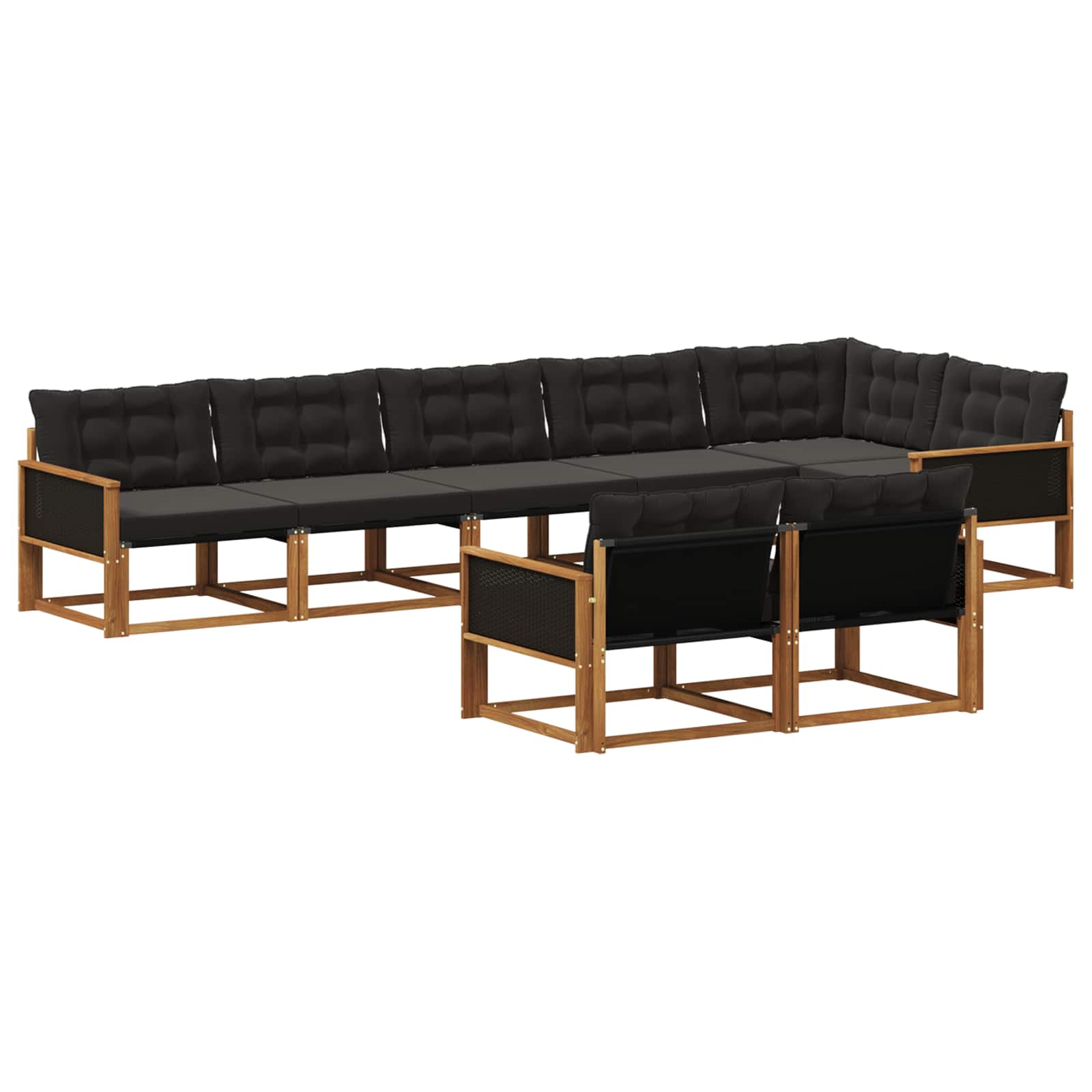 Σειρά Καναπέ Εξωτερικού με μαξιλάρι 8 pcs Φυσικό και Μαύρο - Pakobazaar