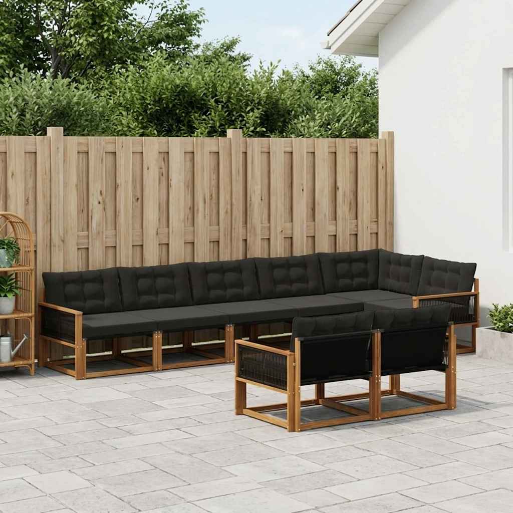 Σειρά Καναπέ Εξωτερικού με μαξιλάρι 8 pcs Φυσικό και Μαύρο - Pakobazaar