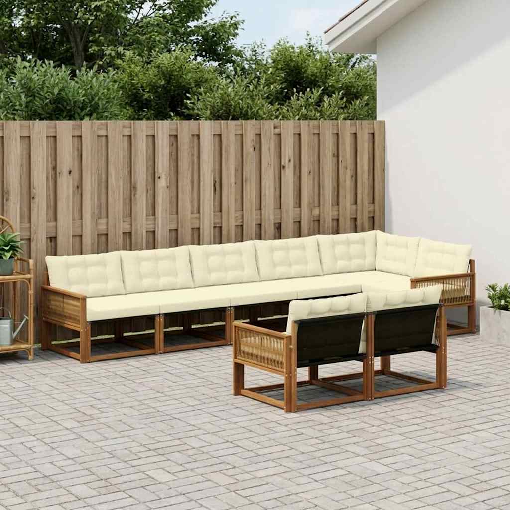 Σειρά Καναπέ Εξωτερικού με μαξιλάρι 8 pcs Φυσικό και Κρέμα - Pakobazaar