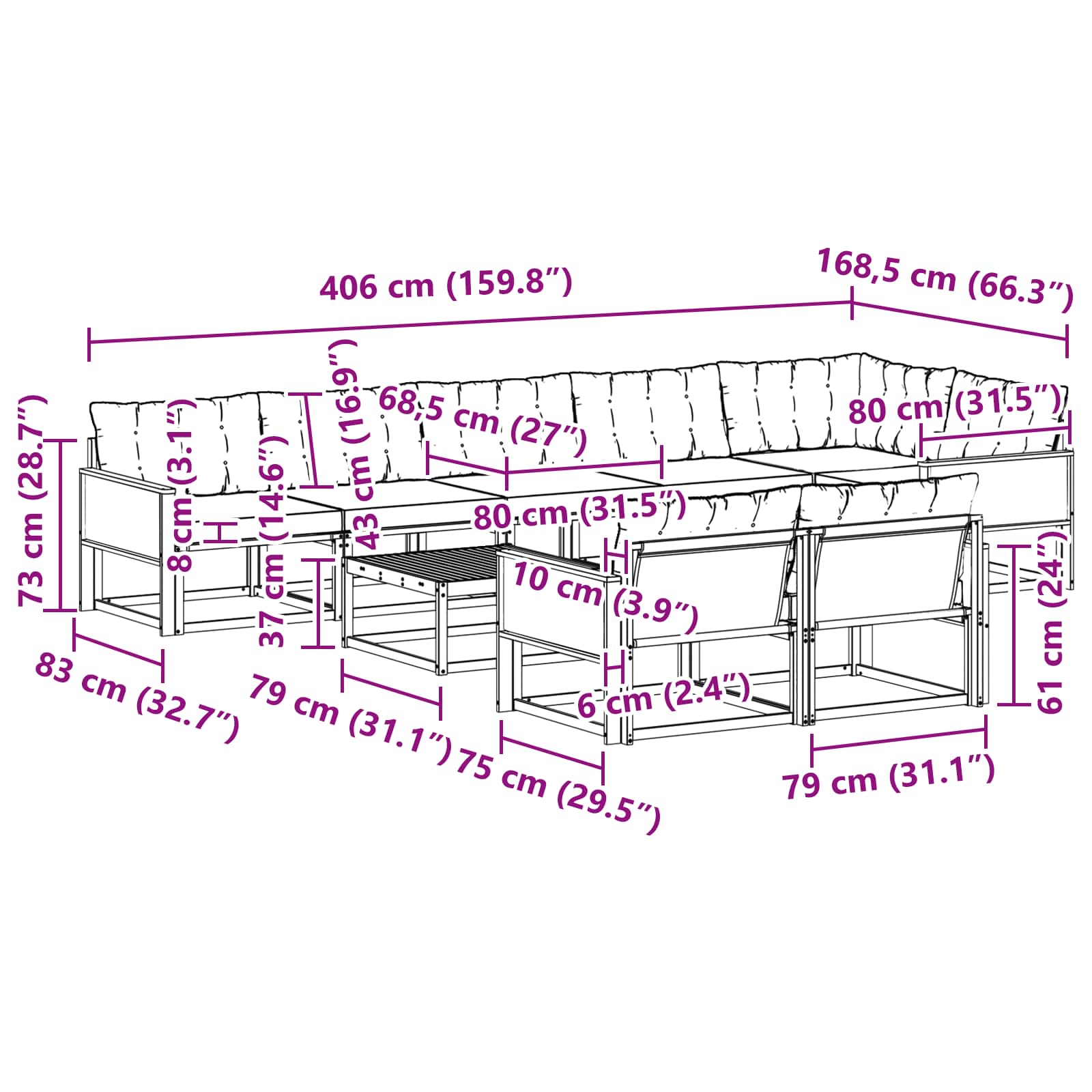 Σειρά Καναπέ Εξωτερικού με μαξιλάρι 9 pcs Φυσικό και Μπεζ - Pakobazaar